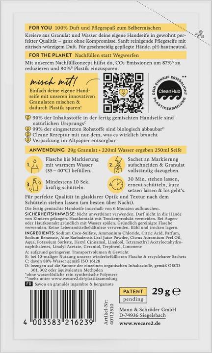 Nutritional values and ingredients we:care2 Handseifen-Granulat (Liquid soap, refill)