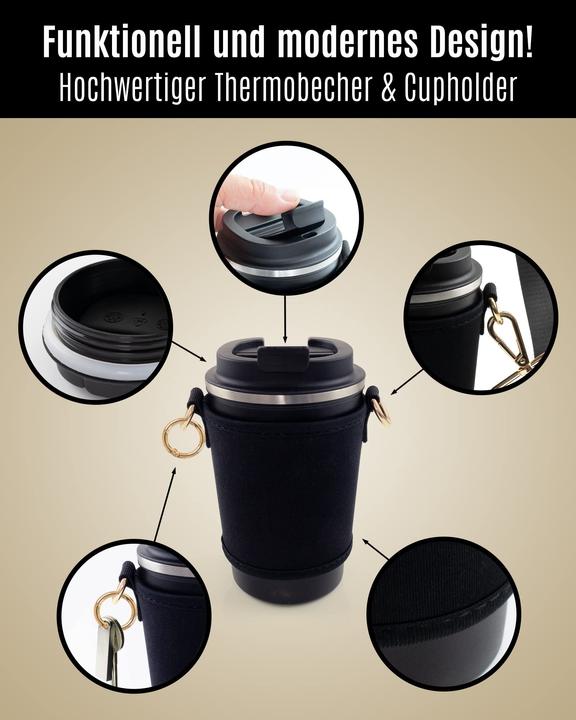 Produktbild Only-Bags.Store Cupholder Set - Becherhalter und Thermobecher zum Umhängen - Getränkehalter aus Neopren mit