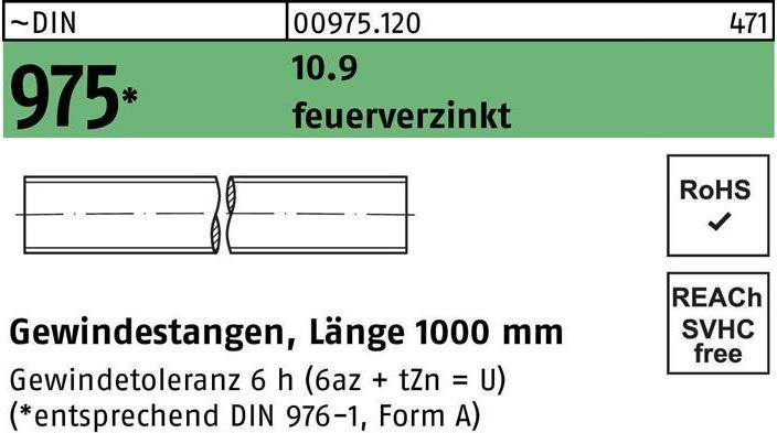 Productafbeelding Draadstang DIN 975 M 20 x 1000mm 10,9 thermisch verzinkt