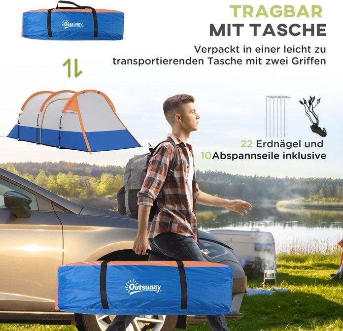Produktbild Swisshandel24 Campingzelt, Tunnelzelt für 3 Personen, mit Lichthaken, Vorzelt für Garten, orange (Tunnelzelt, 3 Personen)