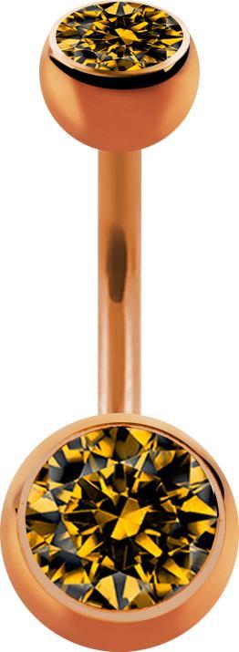 Image du produit Star Piercing Banane rose doré avec deux boules de cristal topaze (Acier chirurgical 316L, sans laiton)