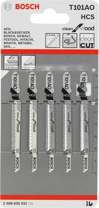 Produktbild Bosch Professional Zubehör Stichsägeblatt T 101 AO Clean for Wood, 5er-Pack