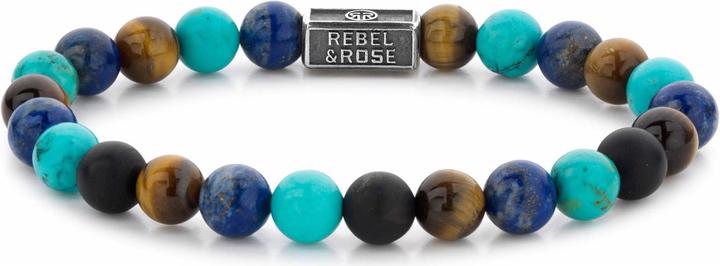 Rebel & Rose Mix Türkis Armband (17.50 cm, Onyx, Tigerauge, Lapis Lazuli, Türkis, Edelstahl)