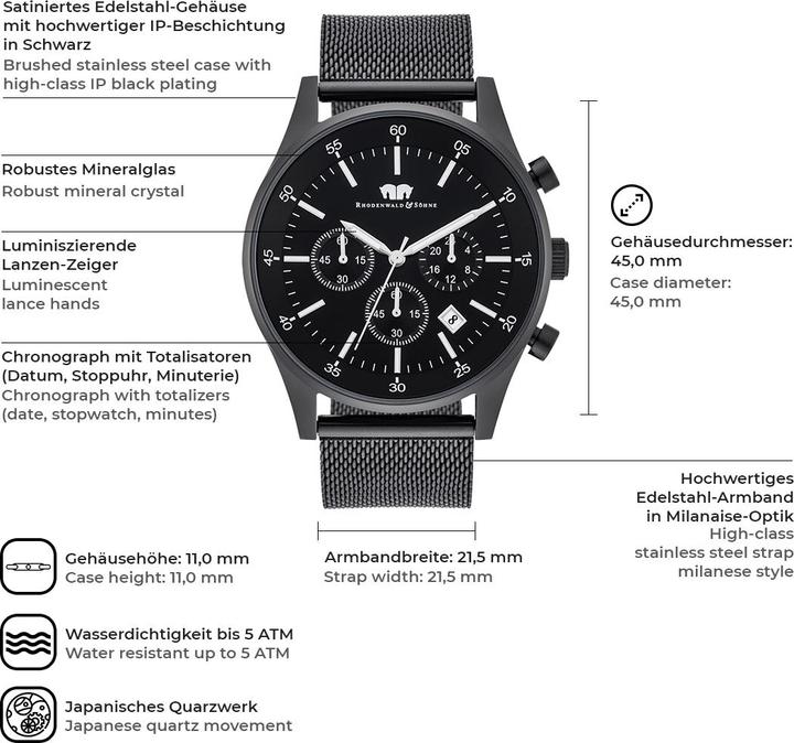 Produktbild Herren Chronograph Goodwill Edelstahl schwarz - 5112 (Chronograph, 45 mm)