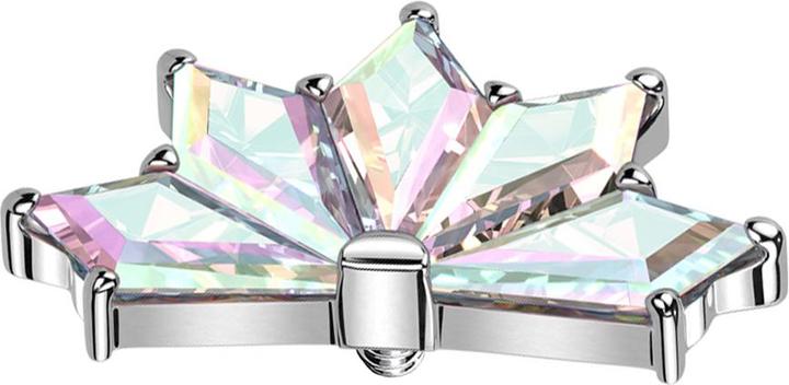 Star Piercing Dermal Anchor Fächer silber fünf Diamant Kristalle multicolor (ohne Messing, Titan G23)