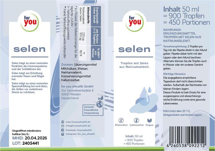 Nährwerte und Zutaten For You selen flüssig (1 Stück, Flüssigkeit)