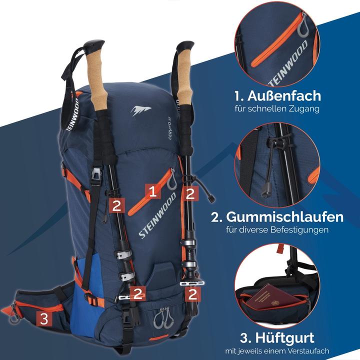 Produktbild Steinwood Wanderrucksack 35L - Wasserabweisend, mit Regenschutz & Rückenbelüftung (35 l)