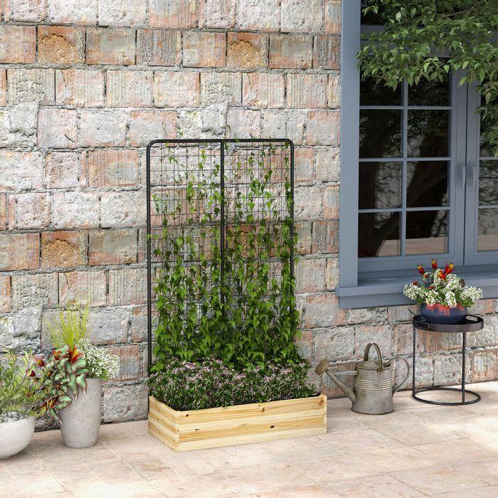 Produktbild Swisshandel24 Hochbeet mit Rankhilfe, Pflanzkasten aus Holz, Kräuterbeet, Blumenkasten für Garten, Balkon, Naturho