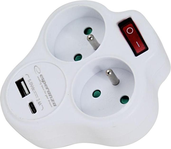 Produktbild Esperanza ELK311W Elektrischer Splitter 2 GN. USB-C USB-A EIN. Weiss