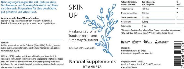 Nährwerte und Zutaten Andrea Natural Supplements Skin Up (100 Stück, Kapseln, 138 g)
