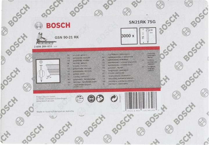 Nährwerte und Zutaten Bosch Professional Zubehör Rundkopf-Streifennagel SN21RK 75G 2,8 mm, 75 mm, verzinkt, glatt