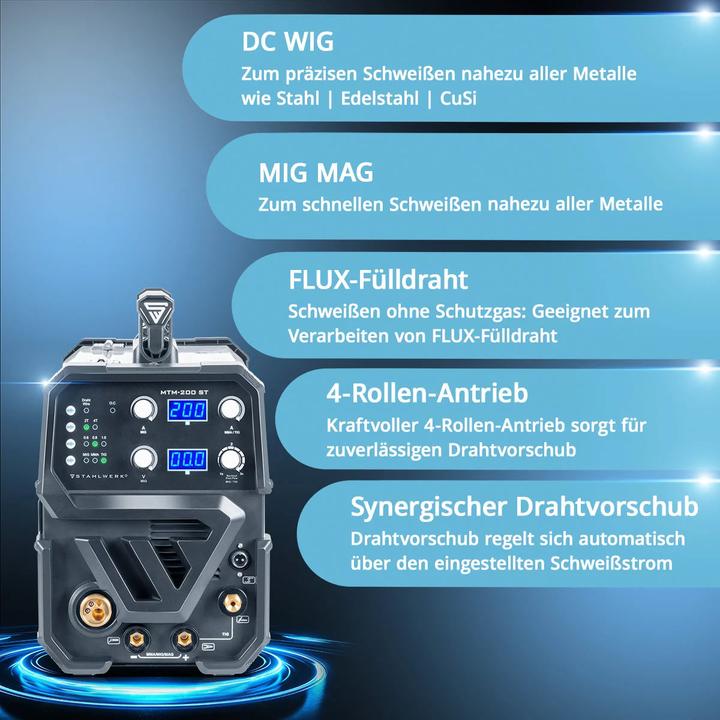 Immagine prodotto Stahlwerk Saldatrice combinata MTM-200 ST 3-in-1 con alimentazione filo sinergica da 200 A
