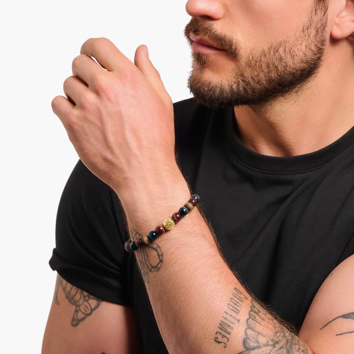 Image du produit Thomas Sabo Bracelet de perles en Oeil de tigre doré (16 cm, Or jaune 750 plaqué or, Argent sterling 925)