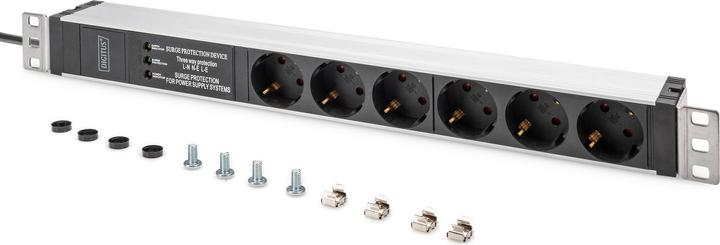 Produktbild Digitus Steckdosenleiste mit Aluminiumprofil und Überspannungsschutz, integrierter Netzfilter, 6-fach Schutz (6 x, CEE 7/3, 2 m)