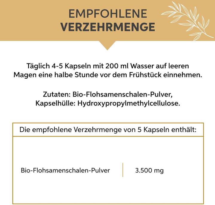 Nutritional values and ingredients Eltabia Organic psyllium husk capsules 500 (500 Piece, Capsules)