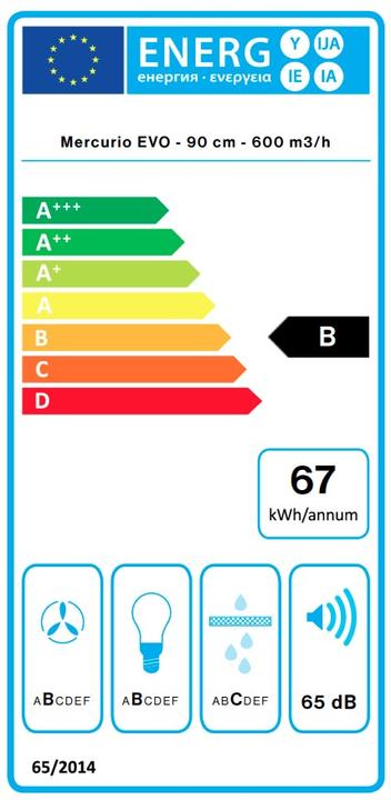 Energie-Label Falmec Dunstabzugshaube EVO MERCURIO 90 ES Edelstahl (Wandhaube)