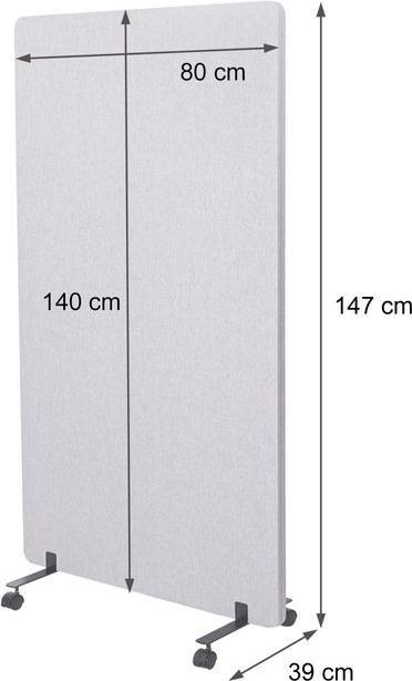 Produktbild Mendler Akustik-Trennwand, Büro-Sichtschutz Raumteiler Pinnwand, doppelwandig rollbar Stoff/Textil 147x80cm (147 x 80 x 39 cm)