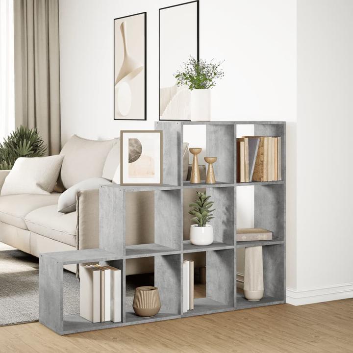 Produktbild VidaXL Raumteiler Bücherregal Standregal Treppenregal Regal 3 Stufen Betongrau (137.5 x 29 x 103.5 cm)