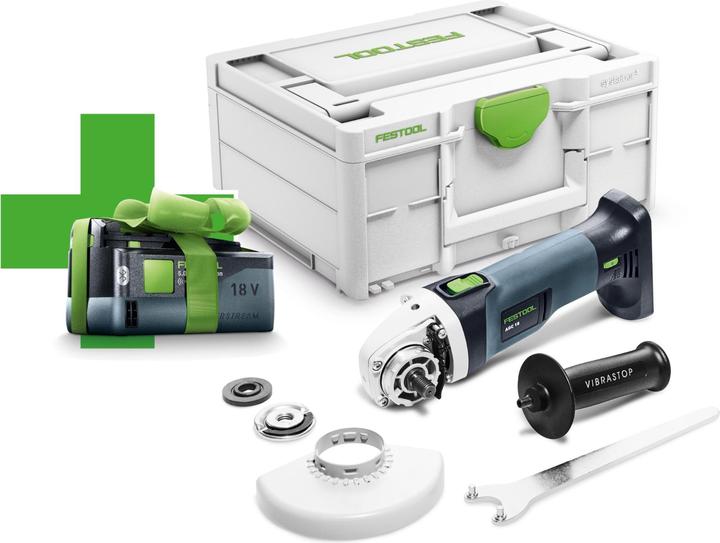 Kantsleutel KF-AGC 18, Snelspanmoer QRN-AGC 18, Flens BF-AGC 18, Accupack BP 18 Li 5.0 ASI, Extra handgreep VIBRASTOP, Beschermhoes SH-AGC 18, SYS3 M 187 Systainer