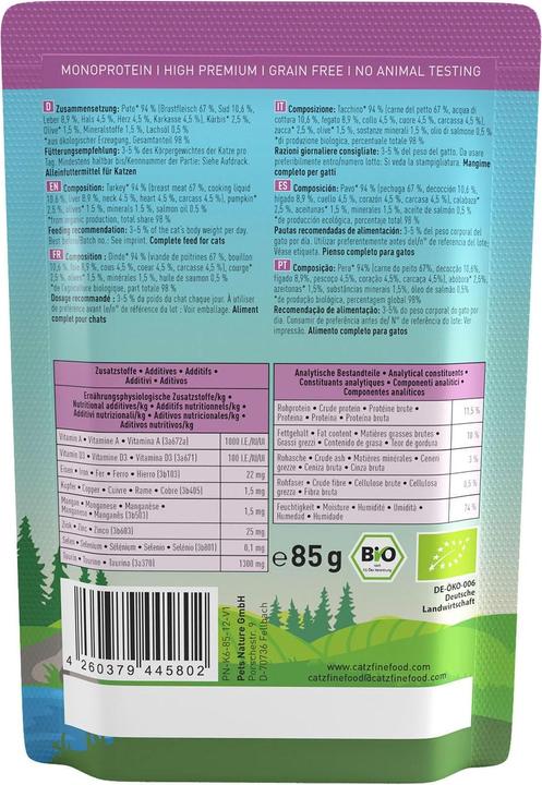 Actual product image Catz Finefood Organic No.511 Turkey (Adult, 1 pcs., 85 g)