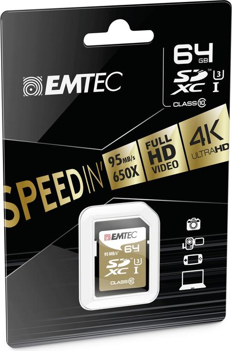Actual product image Emtec SDHC UHS1 U3 Speedin (64 GB, SDXC, U3, UHS-I)