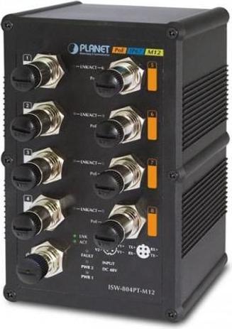 Produktbild Planet Industrial Fast Ethernet PoE Switch 8-Port 10/100Mbps M12 IP67 rated Hohe Betriebstemeratur (8 Ports)