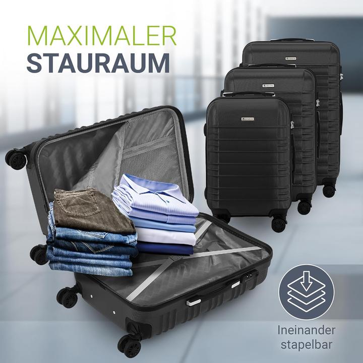 Produktbild Juskys 3-teiliges Hartschalenkoffer-Set mit 360° Rollen (120 l, M (50 - 90l), XL (ab 115l))