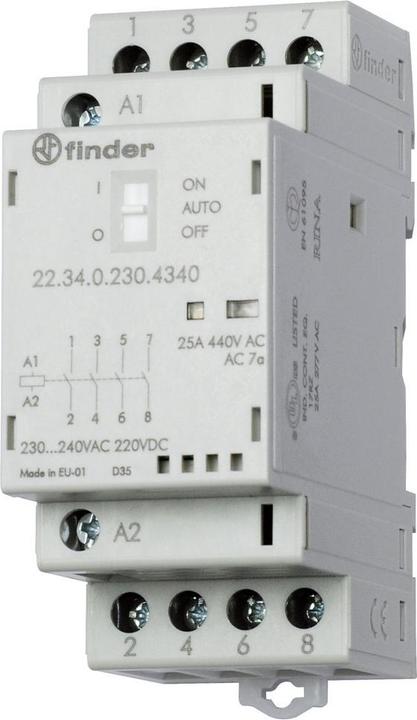 Finder Installation contactor 22 series, 25 A 22.34.0.012.4340 4 NO contacts (30/110/220 V) 25/5/1 A