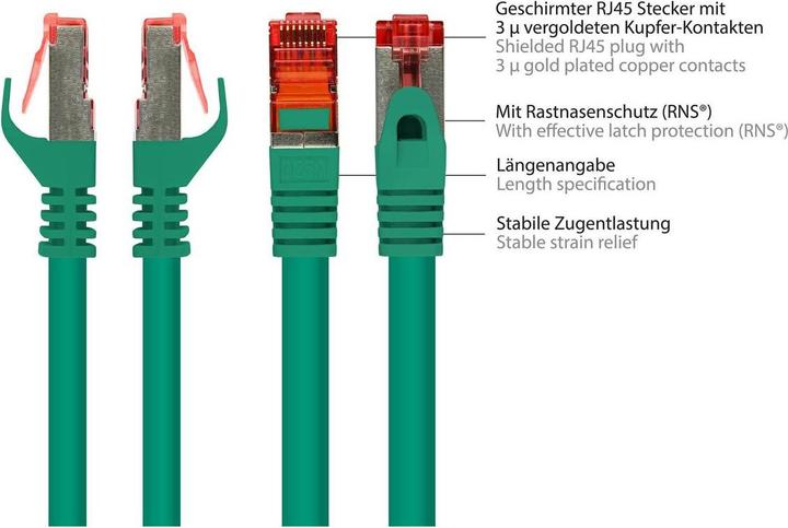 Produktbild Good Connections RNS® Patchkabel mit Rastnasenschutz, Cat. 6, S/FTP, PiMF, PVC, 250MHz, grün, 50m (S/FTP, PiMF, CAT6, 50 m)