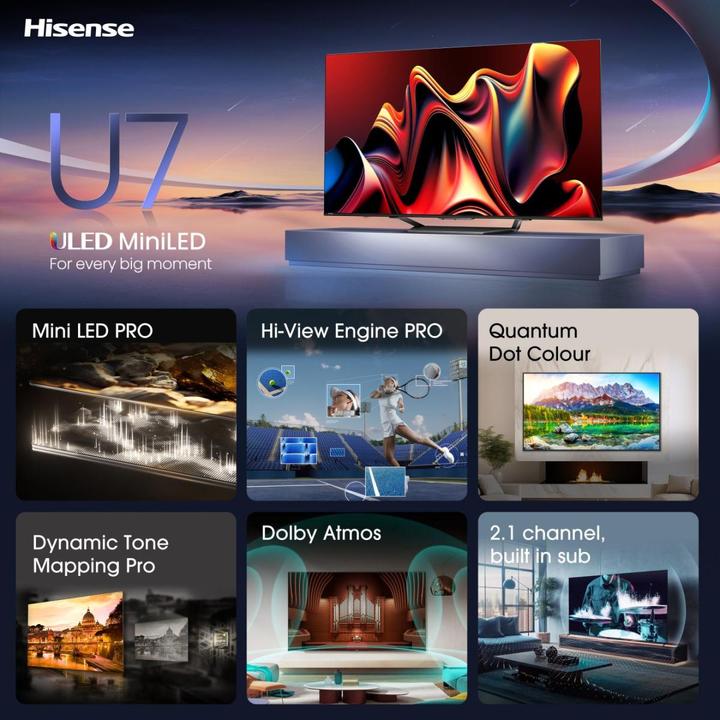 Image du produit Hisense TV 55U7NQ (55", U7N, Mini-LED, 4K, 2024)