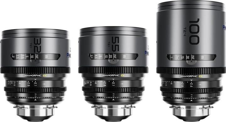 Image du produit Dzofilm Pavo Kit de 3 objectifs anamorphiques 2x (32/55/100mm T2.1/T2.4) pour monture PL/EF (S35) impériale (PL, Monture C)