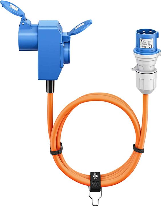 Produktbild Goobay CEE-Adapterleitung, CEE-Stecker auf 90° CEE-Kupplung und Schutzkontakt-Kupplung, 5 m (5 m, CEE 7/3)