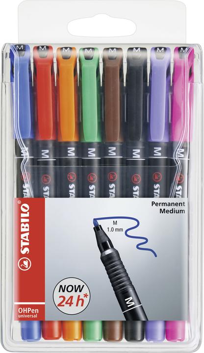 Image du produit STABILO Stylo permanent OHPen universal (Vert, Rouge, Bleu, Noir, Orange, Marron, 1 mm, 8 x)
