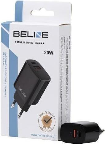 Image du produit Beline Ład. siec. 1x USB-C + 1x USB 20W czarna /black (only head) PD 3.0 + QC 3.0 BLN2CB20 (20 W)