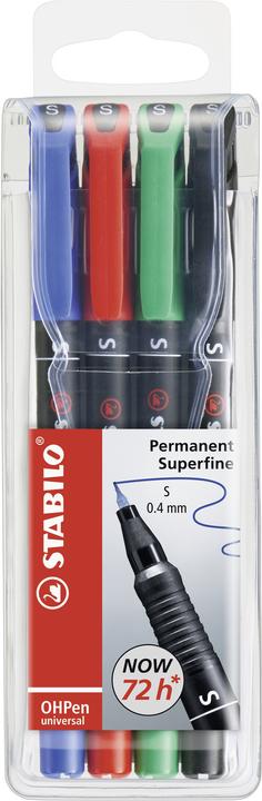 STABILO OHPen universal Folienstift permanent (Grün, Blau, Schwarz, Rot, 0.40 mm, 4 x)