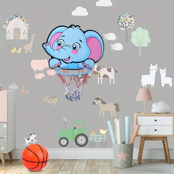 Actual product image Activity Board Mini basketball hoop stand set with lion, dinosaur, elephant jungle animals - Happy Birthday