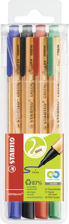 Produktbild STABILO GREENpoint umweltfreundlicher Filzschreiber (Rot, Schwarz, Grün, Blau, 4 x)