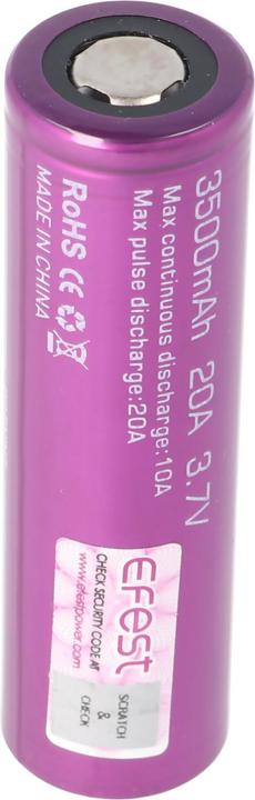 Actual product image Efest Akku Purple IMR 18650 (Flat Top) (1 pcs., 18650, 3500 mAh)