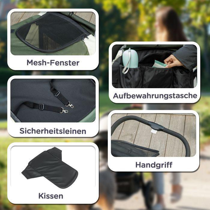Produktbild Swisshandel24 Hundewagen Hundebuggy klappbar für grosse Hunde & Katzen bis 30 kg Katzenbuggy, dunkelgrün (Hund, Faltbar, Atmungsaktiv, Sicherheitsverschluss)
