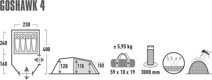 Image du produit High Peak Goshawk 4 (Tente tunnel, 5.95 kg, 4 personnes)