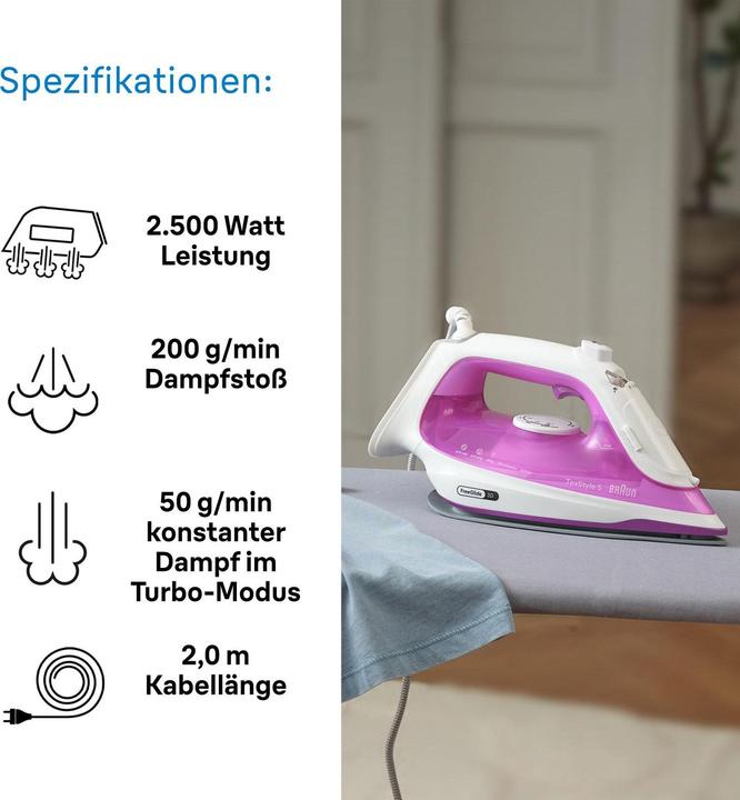 Image du produit Braun SI5225PU Fer vapeur TexStyle 5, violet (2500 W, 200 g/min)