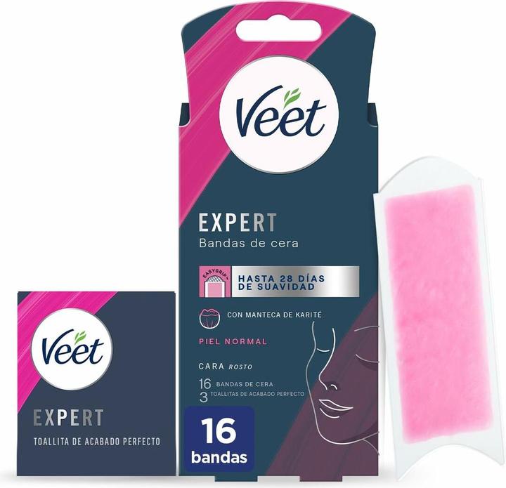 Veet Expert Wax Strips for Facial Hair Removal with Shea Butter 16 Strips (16 x)