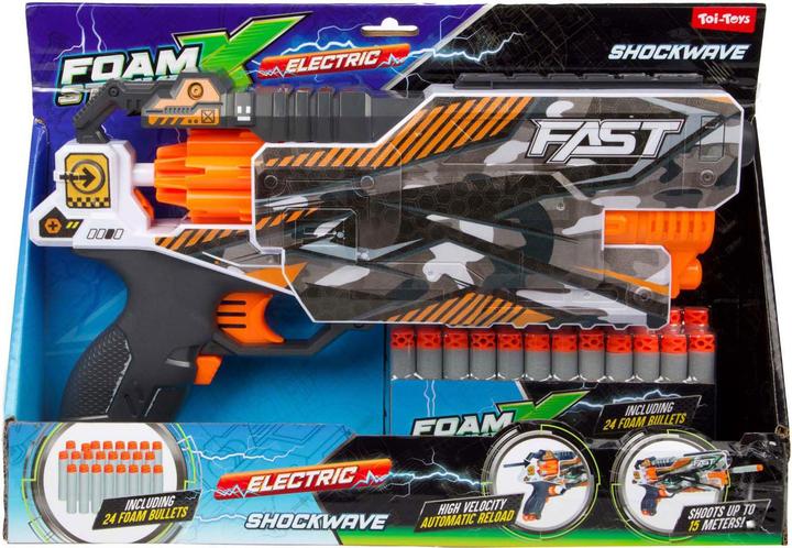 Immagine prodotto Toi-Toys Foam Strikex Elektrische Schiesspistole Shockwave mit 24 Schaumstoffpfeilen
