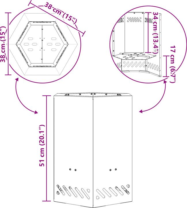 Image du produit VidaXL anneau de feu sans fumée hexagonal 38x38x51 cm acier résistant aux intempéries (38 cm)