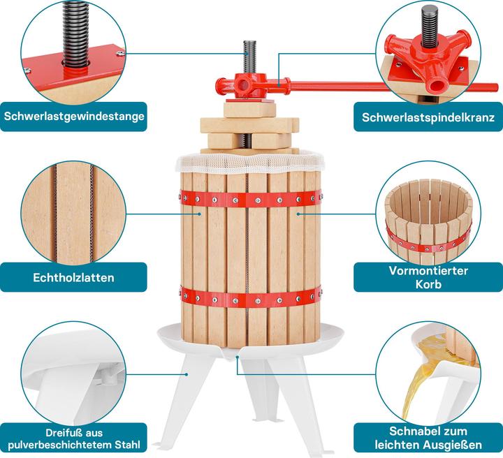 Image du produit Wiltec 18L Presse à fruits incl. torchon pour pressoir vin fruit chêne cidre de pommes