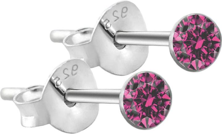 Star Piercing Ohrstecker rund aus 925 Sterlingsilber mit Kristall pink (925 Sterlingsilber, ohne Messing)