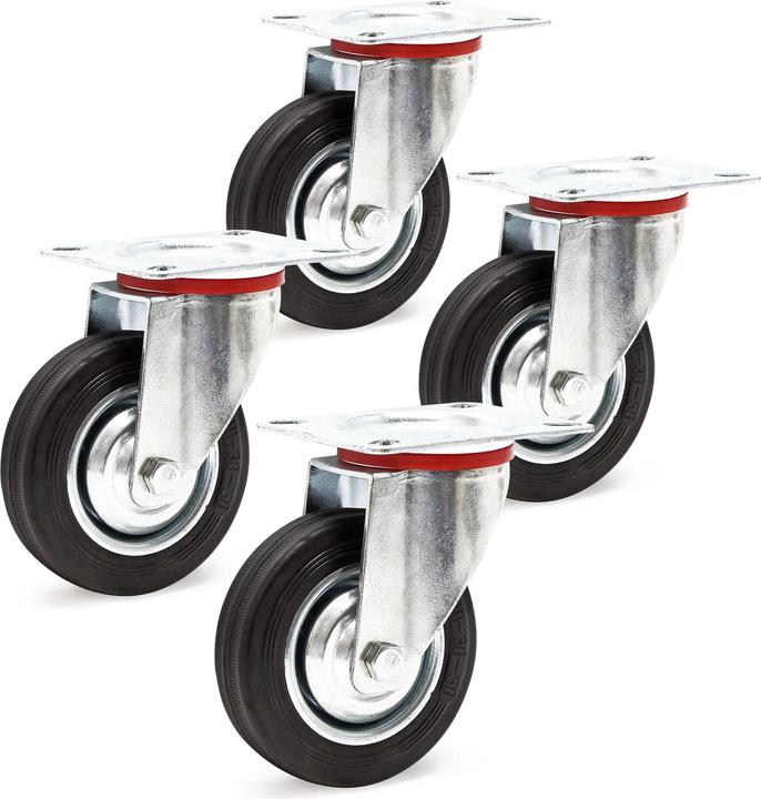 Produktbild Wiltec Lenkrollen Set 4x Vollgummirad 100mm Transportrolle 70kg Metallfelge Möbelrollen