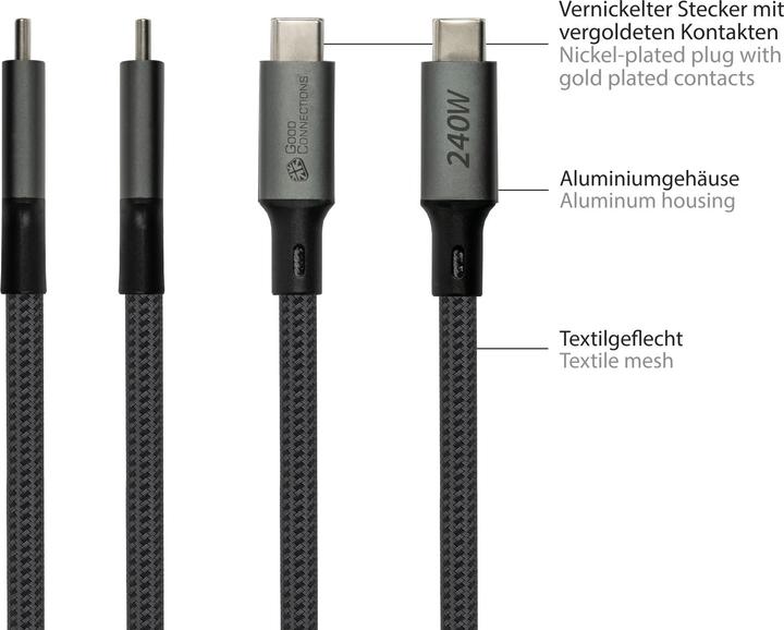 Nährwerte und Zutaten Good Connections USB 4.0 Gen. 3x2 Kabel 40GBit/s 240W 8Ka60Hz USB-C Stecker an (0.50 m, USB 4.0, 240 W)