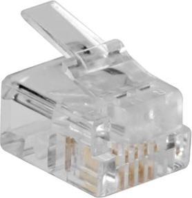 Actual product image RJ11 (6P/4C) modulaire connector for round cable with stranded conductors. Unit: Bag 25 pcs