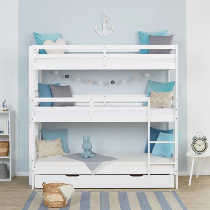 Produktbild Homestyle4u Etagenbett mit Matratzen & Bettkasten Lattenrost Dreifachbett (90 x 200 cm)